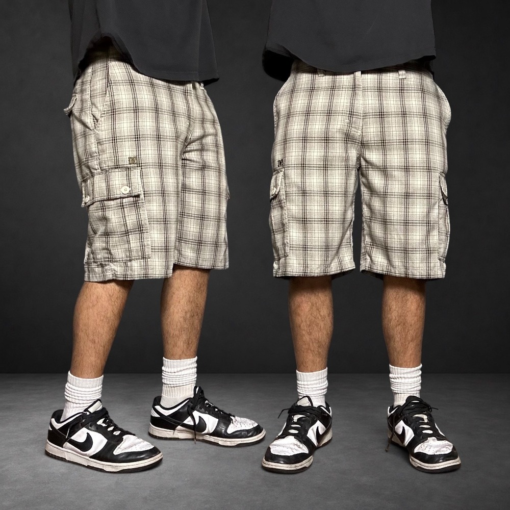 DC‎ Shoes Plaid Cargo Shorts Tan Brown Skater Baggy Y2K Mens Size 34